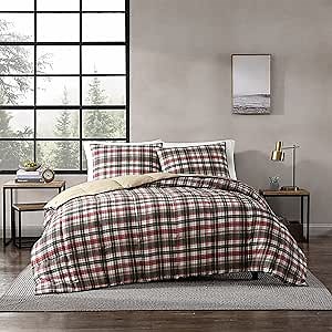 Eddie Bauer - Queen Comforter Set, Reversible Plaid Alt Down Bedding with Matching Shams, Home Decor for Colder Months (Astoria Red, Queen)