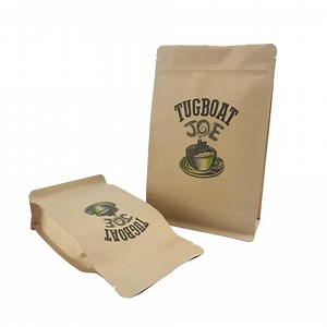 [Hot Item] Low MOQ Logo Printed Coffee Flat Bottom Side Kraft Paper Zipper Pouch