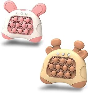 2 PCS Interactive Quick Push Console Handheld Fast Speed Pushing Game Educational Sensory Fidget Toy for Kids & Adults Fun Gift for Children 3-12,Pink and Brown