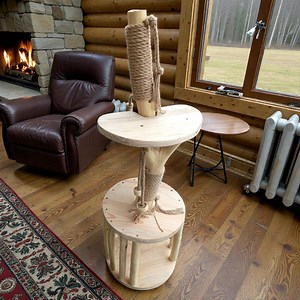 Wooden Cat Tree With Condo and Top Bed, Farmhouse Cat Scratching Post, Natural Birch Wood Cat Furniture Wooden Cat Scratching Post - Etsy Canada