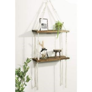 [Hot Item] Macrame Hanging Shelves Rustic Wood Wall Shelves with Handmade Woven Hanger