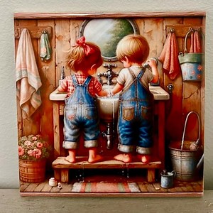 Rustic Boy Girl Ceramic Tile: Farmhouse Kitchen Backsplash - Etsy UK