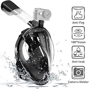 Snorkel Mask - Upgraded Dual-Snorkel 180°Full Face Diving Mask Dive Glasses for Adults & Kids, Anti-fog & Anti-leak, w/ Adjustable Strap & Gopro Mount, Perfect Snorkeling Kit for Swimming Skin Diving