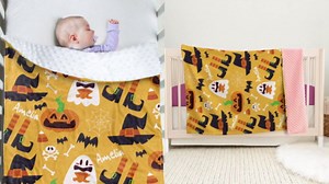 Custom Halloween Blanket - Cartoon Designs with Customizable Name - Soft Plush Flannel Blanket with Double Layer Dotted Backing for Baby Toddler Kids Teen Boys Girls Gifts Color08