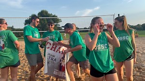Nothing like a champagne shower after a big win! 🏆🏐 #sandvolleyball #austinssc | Austin Sports & Social Club