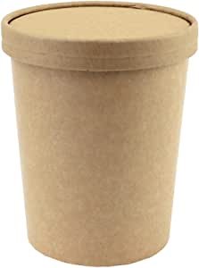 [25 Count] 32 oz Paper Freezer Containers and Lids - Kraft Paper To Go Cups - Durable Heavy Duty Quart Ice Cream Containers! Non-vented Lids Prevent Freezer Burn! Frozen Dessert Supplies