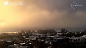 Moisture in the air caused by overnight showers left Perth shrouded in fog early on Tuesday. Video: Twitter/@ThePerthHeli | WAtoday.com.au