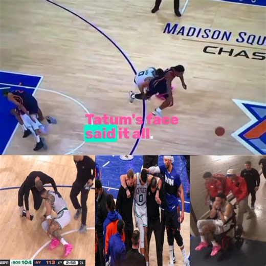 Jayson Tatum emotional while wheelchaired to locker room after non-contact injury vs Knicks #WNBA #basketball | Ajittween