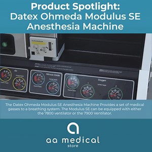 Product Spotlight: Datex Ohmeda Modulus SE Anesthesia Machine with 7800 Ventilator/Datex Ohmeda S/5 Patient Monitoring System Monitoring Included: Volume, Pressure, and Oxygen Inspired. Ascending bellows ventilator (7800 or SmartVent 7900). Modes CMV, PCV (with SmartVent) Manual/Spontaneous. Mechanical/pneumatic \u001fowmeters (needle valves and glass \u001fowtubes) and vaporizers. Traditional size, the configuration of absorber head, and higher-volume breathing circuit. Loose absorbent granules