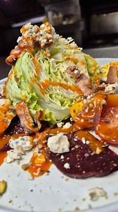 No mistakes here 😁 #foodpornfriday just happy accidents - iceberg lettuce wedge/tomato/bacon/egg/bleu cheese/pistachio/beet carpaccio/catalina dressing The meal I promise and serve is my reputation. If you enjoy it, tell others. If not, tell me." - Talbot Reiber #alwaysdeliciousneverpretentious #talbotstaproomandterrace #mercercountypa #supportlocal #supportawesome #independentrestaurant | Talbot's Taproom & Terrace