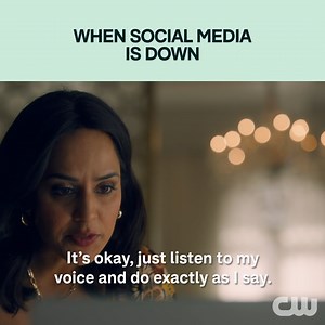 13K views · 58 reactions | If you were Sunny in last night's episode, what would you do?  #Accessibility [Description: Sunny, a brunette woman, is standing near her desk looking at a computer. She wears blue jeans, a purple blouse, and a colorful long floral cardigan that is purple, orange, yellow, and white. The computer she is looking at turns off, as does all the lights in her apartment. The meme text overlay caption reads: "When social media is down."] | The CW | Facebook