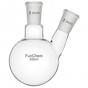 FunChem Glass Round Bottom Flask 24/40, 2 Neck Round Bottom Receiving Boiling Flask RBF, with 24/40 Standard Taper Outer Joint, 250 mL