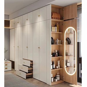 [Hot Item] White Wooden Bedroom Home Furniture Flat Pack Storage Clothes Wardrobe with Mirror Door
