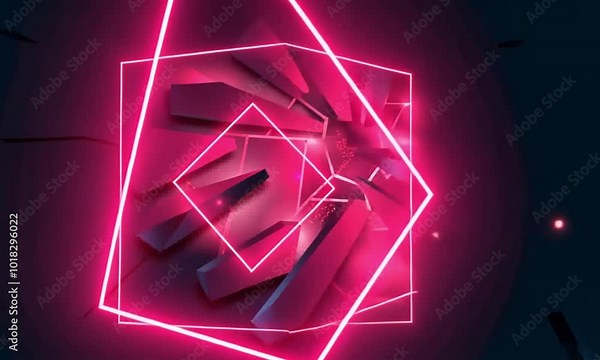 Exploring vibrant geometric shapes and glowing lights in a mesmerizing visual display. Experience a creative fusion of colors as geometric shapes pulse and glow against a dark backdrop.