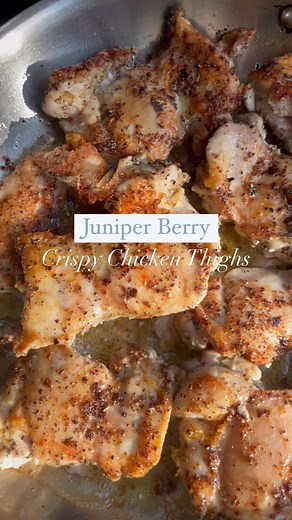 Juniper berries add a distinctively sweet peppery flavor to this buttery crispy chicken thigh dish. Also added some wild violets for some lovely floral flavor. Juniper berries offer incredible health benefits; high in nutrients, antioxidant powerhouse, anti-inflammatory, anti diabetic properties and more! Follow @samalouisaa for more easy from scratch recipes 🌳 FULL RECIPE IN THE COMMENTS 👇🏼 #juniperberry #juniperberries #chickenthighs #crispychicken #pastureraisedchicken #easyrecipes #simple