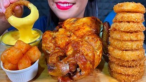 27K views · 1K reactions | Asmr Whole Roast Chicken, Onion Rings, Cheese Sauce 먹방 Mukbang Massive Eating Sounds | Stella ASMR | Facebook