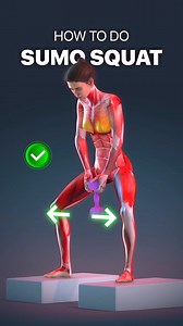 Learn the proper form for the sumo squat, focusing on your inner thighs and glutes! Begin by standing with your feet wider than shoulder-width apart, toes pointing outward. Hold a dumbbell or weight with both hands down between your legs. As you lower your hips, keep your chest up and back straight, bending your knees until your thighs are parallel to the ground. Push through your heels to rise back up, fully engaging your glutes and inner thighs. This exercise is perfect for building lower body