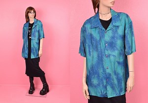 Vintage 90s Tie Dye Pattern Shiny Sheen Shirt/ Gender-neutral XL-XXL/ 1990s/ Button Down/ Short Sleeve - Etsy UK