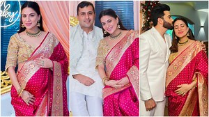 Pregnant Shraddha Arya looks radiant in a pink saree at Godh Bharai; Dheeraj Dhoopar, Anjum Fakih attend baby shower