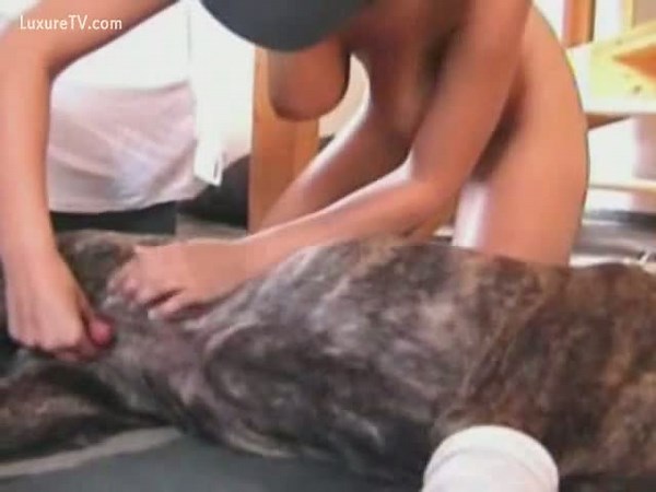 Sexy wife strokes dog cock and begs to be fucked