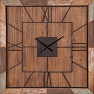 40" Oversized Square Distressed Wood Plank and Metal Square Wall Clock