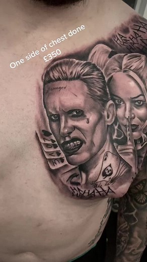 Joker and harley quinn #tattoo #tattoos #tattoolove #tattoolover #tattooideas #chest #chestday #chesttattoo #ink #inked #artist #art #tattooartist #tattoodesign #tattooart #fyp #joker #harleyquinn #jokertattoo #dc #tattootiktok #tattooed