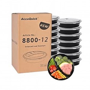 48 Pack Meal Prep Containers, 33 OZ Round Bento Box, 3 Compartment Divided Food Storage Durable Stackable Reusable, BPA Free, For Microwave, Dishwasher, Freezer（48 Trays & 48 Lids）