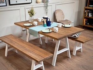 Handmade Rustic Wood Dining Table & Bench Set: Steel A-frame Legs - Etsy UK