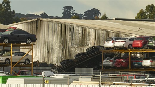 Huge blaze wrecks nearly 50 cars (7NEWS)