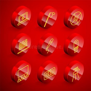 Set Line Online Play Video, Microphone, CD or DVD Disk, Cinema Auditorium with Seats, USB Flash Drive, Screen and VHS Stock Vector - Illustration of laptop, studio: 290727422