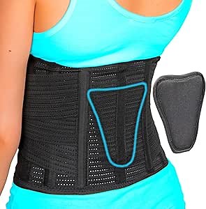 AVESTON Back Brace for Lower Back Pain Relief 6 ribs Belt with Lumbar Pad Support for Men/Women Light Thin Orthopedic Rigid Adjustable Brace Herniated Disc - Circumference 25 – 33" Around Belly