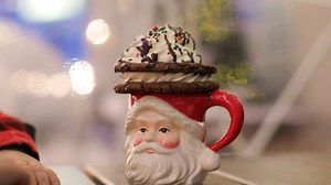 39 reactions | SANTA'S COOKIE STACK!!! ☕ Filmed this fun new Christmas treat in these COZY HEATED DOMES at Cilantro and Chive - Red Deer  A Santa mug filled with hot chocolate (or coffee) and topped with a delicious Arrae Pâtisserie cookie, whipped cream, sprinkles, and chocolate syrup  #christmas #dessert #hotcocoa #delicious #fun #freshsimpleeats #cilantroandchive #randyrichfilms | Randy Rich Films | Facebook
