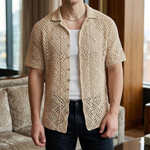 Mens Button up Crochet Shirt Pattern Summer Mesh Top Pattern | Amalfi Crochet Collared Shirt Pattern - Etsy