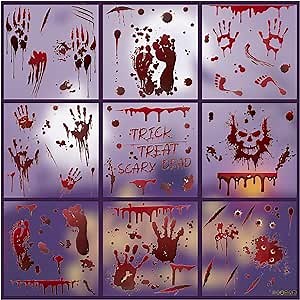 Halloween Window Clings,Bloody Handprint Halloween Decorations Window Stickers,Llewyn 9 Sheets Scary Halloween Decals for Windows,Office,Home,Classroom,Party Decorations,Holloween Assecories