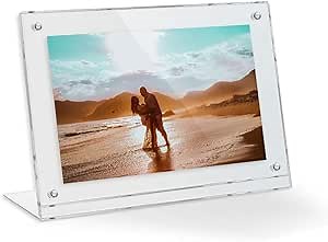 ArtToFrames 12x9 Acrylic Floating Picture Frame - Table Stand with Chrome Magnetic Front Cover to Easily Change Photos - Made in The USA