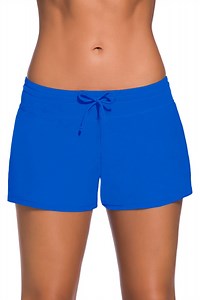 SHEWIN Womens Summer Tankini Bottoms Slit Swim Board Shorts Waistband Tankini Boyshorts Blue L