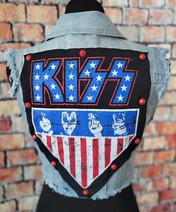 KISS Army Distressed Denim Vest Cropped Lightweight One-of-a-kind - Etsy