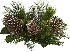 Nearly Natural 21in. Pinecone and Pine Artificial Arrangement Candelabrum