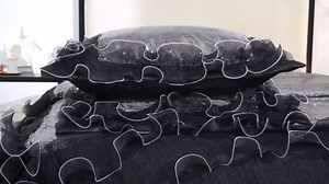 Tache Black Silver Ruffled Comforter - Luxury Elegant Embellished Bedding Sequin Bedding Set (6 Piece), Queen