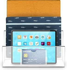 Legacy3 Durable Acrylic File Organizer - 4mm Thick Acrylic File Holder with 3 Section - Acrylic Desk Accessories with Busines Card Holder Included - 9" (L) x 6.5" (W) x 6.5" (H)