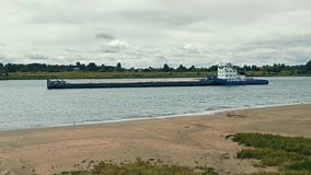 Russia, Rybinsk - July 05, 2025. Tugboat Pushing Barge on Wide River Under Stock Video - Video of clouds, delivery: 390883743