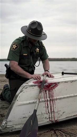 Officer investigates a bloody boat washed ashore. #CrimeScene