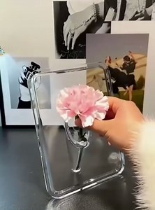 Acrylic Standing Flower Vase Display with Glass Test Tube, Modern Decorative Clear Frame, Single Stem Bud Vase for Fresh Flowers, Home Office Decor (Black)