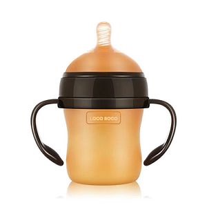 [Hot Item] Customized Logo Squeeze Silicone Spout Baby Bottle with Sipper Nipple 280ml