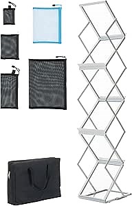 Smith & Basil Foldable Pop-Up Brochure Display Stand for Trade Shows with 6 Pockets – Portable Magazine Rack – Carrying Bag and 5 Mesh Zipper Bags Included