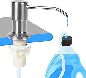 Sink Soap Dispenser for Kitchen Sink and Tube Kit (Brushed Nickel), 47" Tube Connects Directly to Soap Bottle, Large Liquid Soap Bottle,Never Fill The Little Bottle Again(No Bottle)