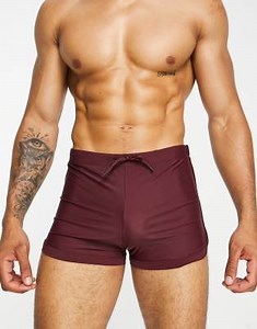 ASOS DESIGN swim briefs with curved hem in burgundy | ASOS
