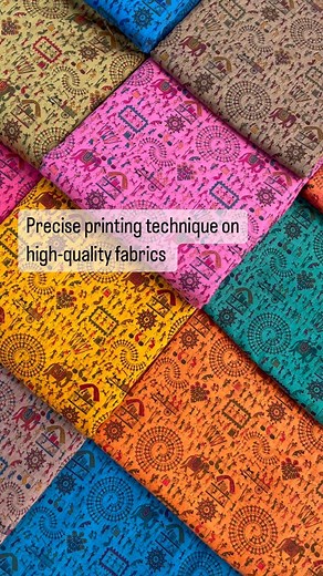 Mesmerizing Chanderi Warli prints ! Busy Warli print on fancy chanderi fabrics is achieved through a combination of precise printing techniques and high-quality material. This creates a fabric that has a story like narrative appearance, with each line and figure of the Warli detailing art clearly defined. The result is a beautiful and visually striking textile that is perfect for creating stylish and culturally inspired garments and home decor items. On our e-store Go To Menu->Prints & Types(Cat