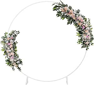 6.6ft Round Backdrop Stand, Stable Circle Balloon Arch Stand, Wedding Arches for Ceremony for Anniversary Birthday Party Bridal Shower Decoration Home Decor, Indoor Outdoor,White