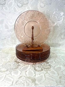 Embossed Pink Glass Dinner Plates - Set of 9 Vintage KIG Indonesia - Etsy